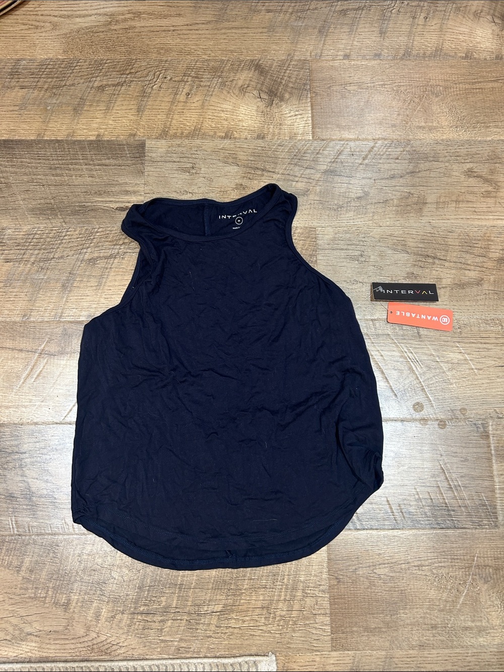 Women's Navy Ribbed High-Neck Tank